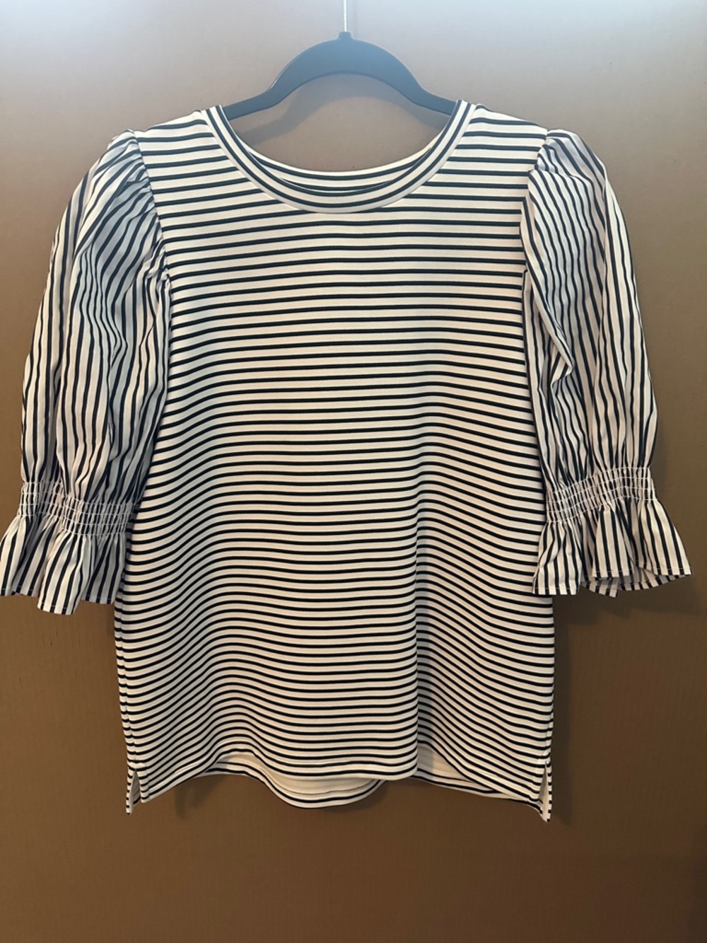 Addison Bay Navy and White Striped Puff Sleeve Top